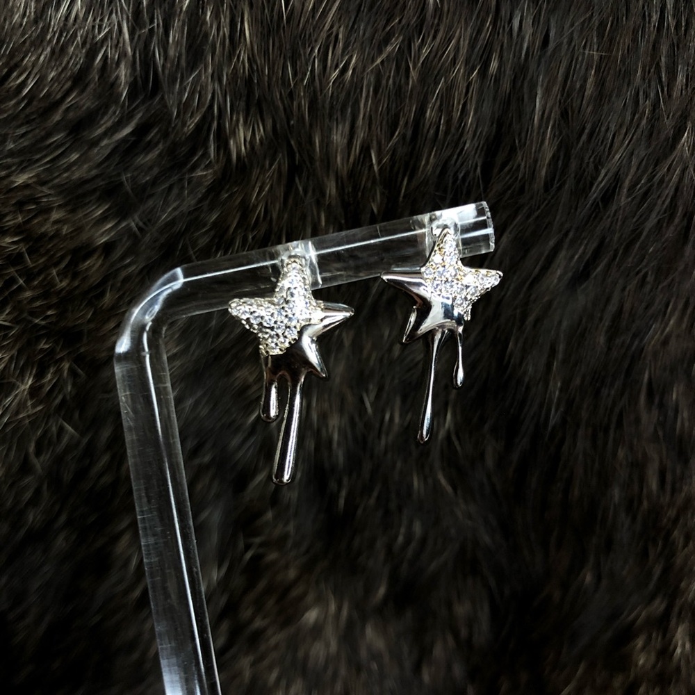 Silver Star Drop Earrings